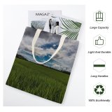 yanfind Great Martin Canvas Tote Bag Double Field Grassland Outdoors Countryside Paddy Sky Azure #Morning #Farm #Rice white-style1 38×41cm