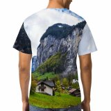 yanfind Adult Full Print T-shirts (men And Women) Admire Breathtaking Chalet Cloudy Cottage Countryside Destination Dwell Exterior Forest Grassy Highland