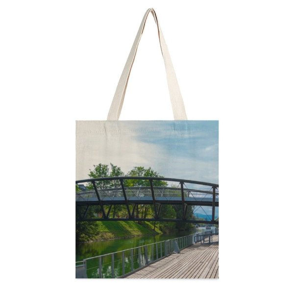 yanfind Great Martin Canvas Tote Bag Double Building Path Architecture Outdoors Waterfront Railing Dock Pier Port Canal white-style1 38×41cm
