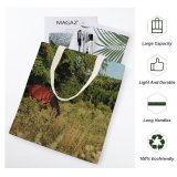 yanfind Great Martin Canvas Tote Bag Double Field Grassland Outdoors Horse Countryside Farm Rural Grazing Meadow Pasture Ranch Plant white-style1 38×41cm