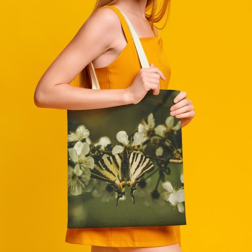 yanfind Great Martin Canvas Tote Bag Double Butterfly Flower Insect Invertebrate Plant Petal Bee Honey Birds Monarch Spring white-style1 38×41cm