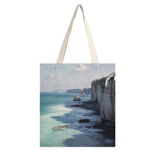 yanfind Great Martin Canvas Tote Bag Double Cliff Outdoors Promontory Ocean Sea Étretat France Shoreline Coast Grey white-style1 38×41cm