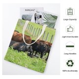 yanfind Great Martin Canvas Tote Bag Double Cattle Cow Grassland Field Outdoors Bull Angus Countryside Farm Rural Meadow Pasture white-style1 38×41cm