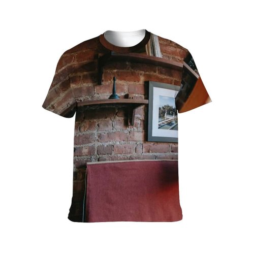yanfind Adult Full Print T-shirts (men And Women) Aged Ancient Architecture Bookshelf Brick Wall Classic Cozy Creative Daylight Decor Decoration