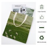 yanfind Great Martin Canvas Tote Bag Double Field Grassland Outdoors Sheep Countryside Farm Rural Grazing Meadow Pasture Ranch Christchurch white-style1 38×41cm
