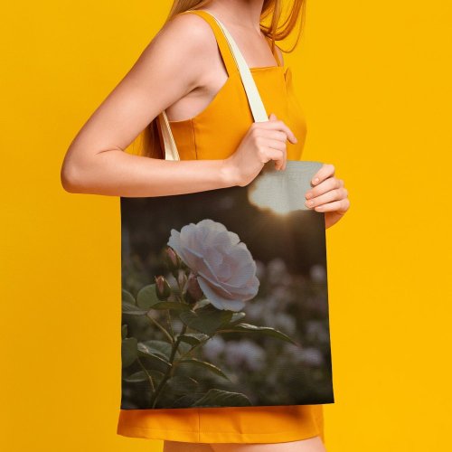 yanfind Great Martin Canvas Tote Bag Double Flower Plant Rose Light Grey Sunlight Stock white-style1 38×41cm