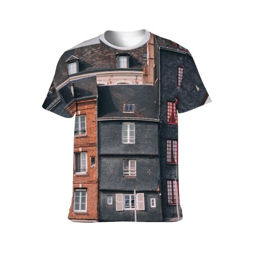 yanfind Adult Full Print T-shirts (men And Women) Accommodation Aged Architecture Building Calm Chimney Complex Construction Daytime Design Destination