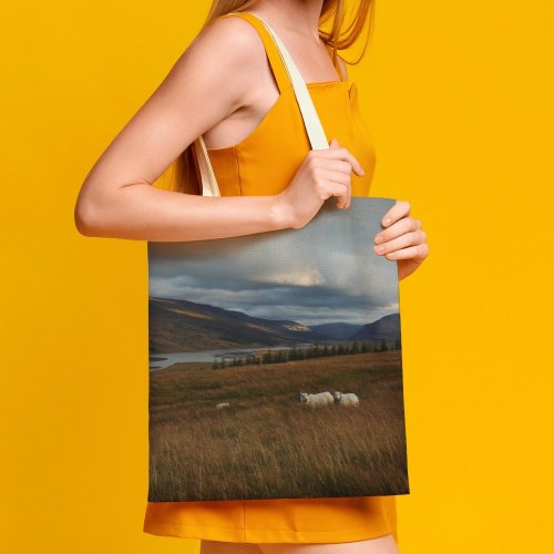 yanfind Great Martin Canvas Tote Bag Double Field Grassland Outdoors Grey Countryside Farm Pasture Rural Meadow Ranch Sheep Grazing white-style1 38×41cm
