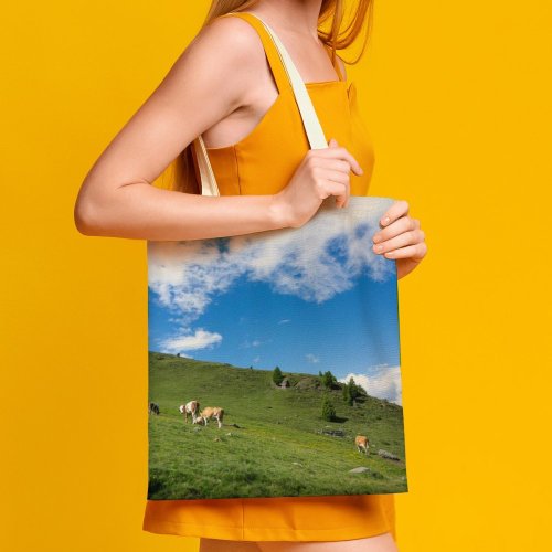 yanfind Great Martin Canvas Tote Bag Double Cattle Cow Field Grassland Outdoors Meadow Dolomites Italy Countryside Farm Pasture Rural white-style1 38×41cm