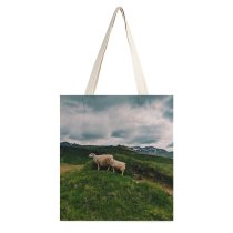 yanfind Great Martin Canvas Tote Bag Double Field Grassland Outdoors Sheep Iceland Countryside Farm Rural Pasture Meadow Ranch Grazing white-style1 38×41cm