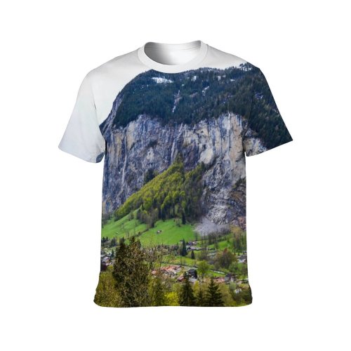 yanfind Adult Full Print T-shirts (men And Women) Alpine Altitude Amazing Breathtaking Calm Cascade Cloudy Coniferous Countryside Destination Forest Grassy