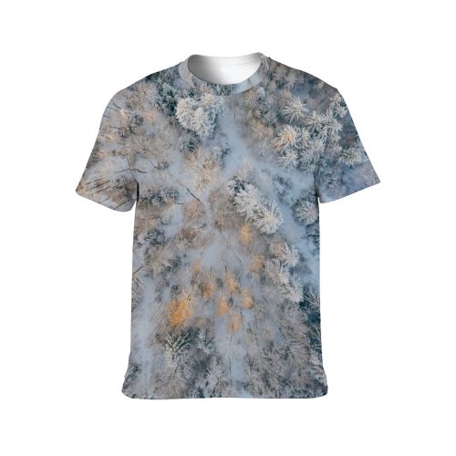 yanfind Adult Full Print T-shirts (men And Women) Above Aerial Shot Daylight Forest Frost Frozen Outdoors Path Snow Trees