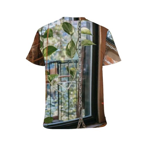 yanfind Adult Full Print T-shirts (men And Women) Aged Botany Brick Wall Chain Climbing Creeping Daylight Decoration Empty Fence Grow
