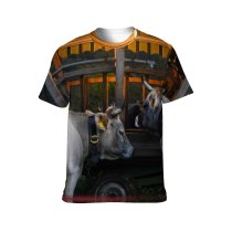 yanfind Adult Full Print T-shirts (men And Women) Agriculture Farm Grass Milk Portrait Outdoors Bull Cow Rural Calf Barn Pasture