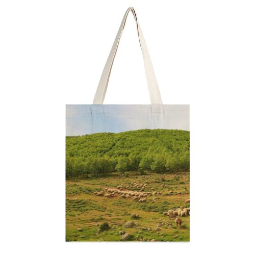 yanfind Great Martin Canvas Tote Bag Double Field Outdoors Grassland Countryside Farm Pasture Rural Sheep Ranch Meadow Grazing Yaylack white-style1 38×41cm