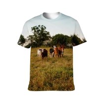 yanfind Adult Full Print T-shirts (men And Women) Agriculture Farming Bovine Cow Calf Cattle Countryside Farm Farmland Grass Field Grassland