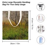 yanfind Great Martin Canvas Tote Bag Double Field Grassland Outdoors Plant Countryside Farm Meadow Rural Tree Grass Land Fog white-style1 38×41cm