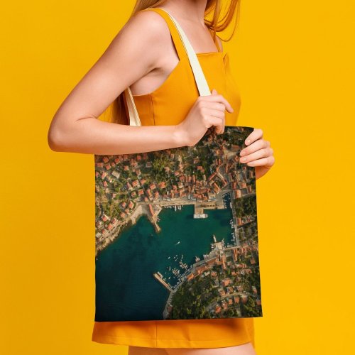yanfind Great Martin Canvas Tote Bag Double Croatia Aerial Landscape Jelsa Building City Town Urban Drone Outdoors Scenery Cove white-style1 38×41cm