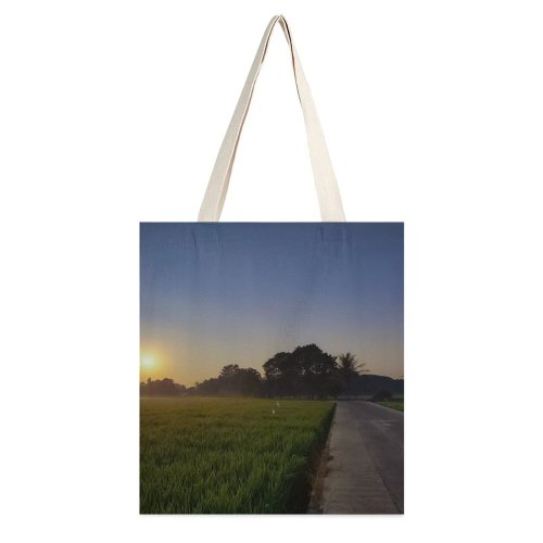 yanfind Great Martin Canvas Tote Bag Double Field Grassland Outdoors Countryside Paddy Purwakarta Jawa Barat Sky Grey Stock white-style1 38×41cm