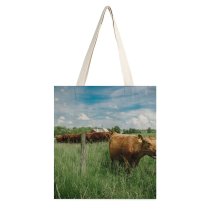 yanfind Great Martin Canvas Tote Bag Double Cattle Cow Field Grassland Outdoors Pasture Countryside Farm Rural Meadow Ranch Grazing white-style1 38×41cm