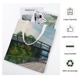 yanfind Great Martin Canvas Tote Bag Double Building Path Architecture Outdoors Waterfront Railing Dock Pier Port Canal white-style1 38×41cm