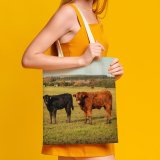yanfind Great Martin Canvas Tote Bag Double Cow Cattle Field Grassland Outdoors Countryside Farm Pasture Rural Meadow Ranch Bull white-style1 38×41cm