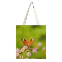 yanfind Great Martin Canvas Tote Bag Double Butterfly Plant Bee Honey Insect Invertebrate Flower Purple Monarch Asteraceae Aster white-style1 38×41cm
