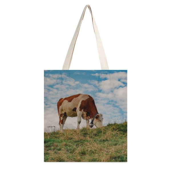 yanfind Great Martin Canvas Tote Bag Double Cow Cattle Field Grassland Outdoors Countryside Rural Farm Pasture Ranch Grazing Grass white-style1 38×41cm