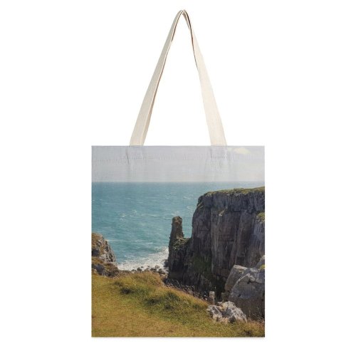 yanfind Great Martin Canvas Tote Bag Double Cliff Outdoors Promontory Scenery Rock Landscape Ocean Sea Grass Plant white-style1 38×41cm