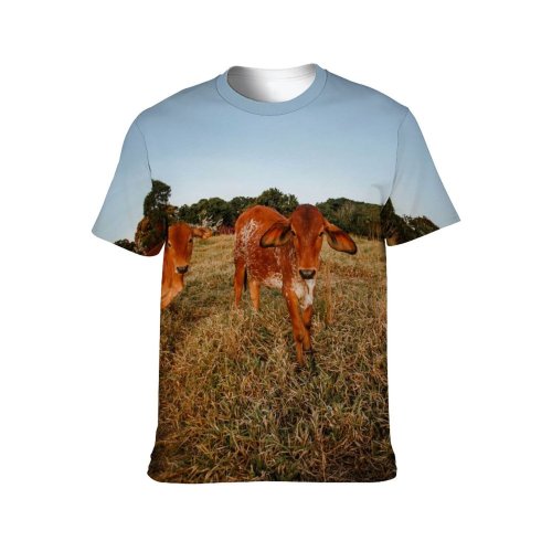yanfind Adult Full Print T-shirts (men And Women) Agriculture Farming Bovine Cow Grass Calf Cattle Countryside Farm Farmland Field Grassland
