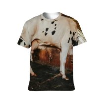 yanfind Adult Full Print T-shirts (men And Women) Agriculture Farm Milk Portrait Bull Cow Calf Barn Pasture Horn Dairy