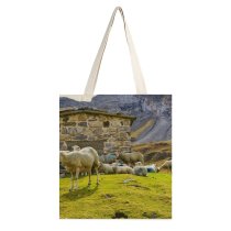 yanfind Great Martin Canvas Tote Bag Double Field Grassland Outdoors Sheep Countryside Farm Rural Meadow Grazing Pasture Ranch Cirque white-style1 38×41cm