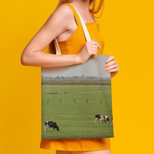 yanfind Great Martin Canvas Tote Bag Double Field Grassland Outdoors Cattle Cow Pasture Countryside Farm Rural Holysloot Netherlands Grazing white-style1 38×41cm