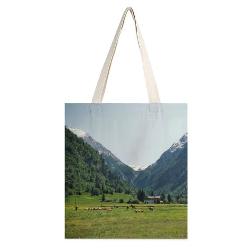 yanfind Great Martin Canvas Tote Bag Double Cow Cattle Field Outdoors Grassland Kaprun Rural Farm Countryside Meadow Pasture Ranch white-style1 38×41cm