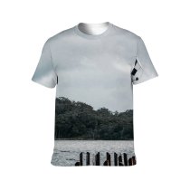 yanfind Adult Full Print T-shirts (men And Women) Aged Aqua Atmosphere Cloudy Space Daytime Dock Fence Grow Highland Idyllic