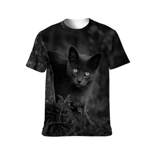yanfind Adult Full Print T-shirts (men And Women) Adorable Attention Attentive Blurred Bw Calm Cat Countryside Creature Curious Cute Daylight