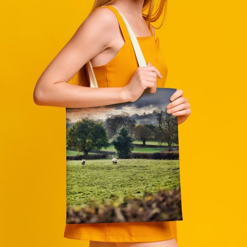 yanfind Great Martin Canvas Tote Bag Double Field Outdoors Grassland Farm Sheep Pasture Rural Countryside Cow Cattle Meadow Ranch white-style1 38×41cm