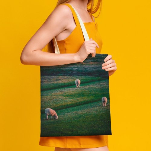 yanfind Great Martin Canvas Tote Bag Double Field Grassland Outdoors Sheep Countryside Farm Grazing Meadow Pasture Ranch Rural Horse white-style1 38×41cm