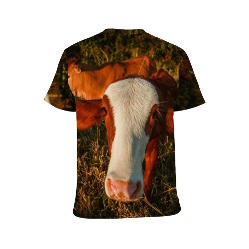 yanfind Adult Full Print T-shirts (men And Women) Agriculture Cattle Countryside Cow Creature Curious Dawn Ear Evening Farm Farmland Fauna