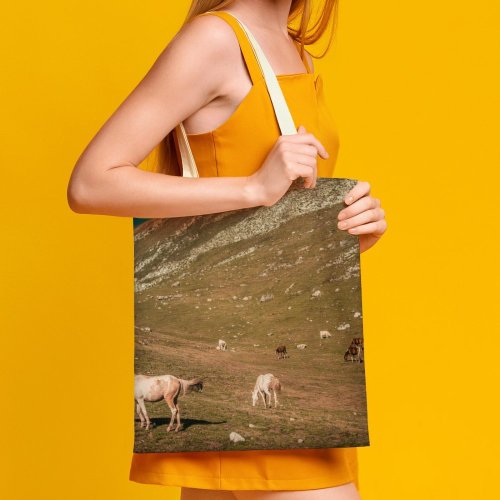 yanfind Great Martin Canvas Tote Bag Double Field Grassland Outdoors Horse Cattle Cow Countryside Farm Grazing Meadow Pasture Ranch white-style1 38×41cm