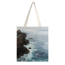 yanfind Great Martin Canvas Tote Bag Double Cliff Outdoors Promontory Ocean Sea Castrillón Spain Public Domain white-style1 38×41cm
