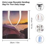 yanfind Great Martin Canvas Tote Bag Double Camping Leisure Activities Sunset Ocean Umbrella Tuen Mun Hong Kong Dusk Beach white-style1 38×41cm