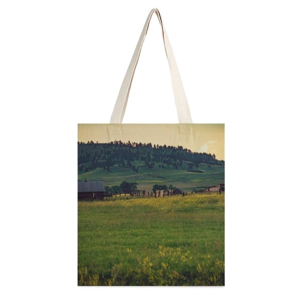 yanfind Great Martin Canvas Tote Bag Double Field Grassland Outdoors Countryside Farm Rural Meadow Building Pasture Ranch Housing Grazing white-style1 38×41cm