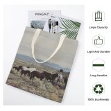 yanfind Great Martin Canvas Tote Bag Double Field Grassland Outdoors Cattle Cow Countryside Horse Farm Pasture Rural Meadow Ranch white-style1 38×41cm