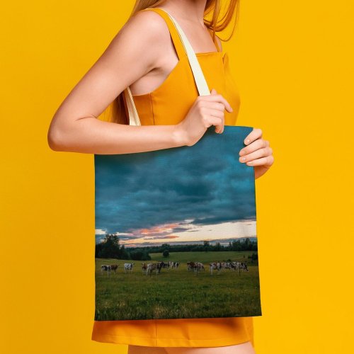 yanfind Great Martin Canvas Tote Bag Double Field Grassland Outdoors Countryside Farm Rural Cattle Cow Pasture Meadow Ranch Grazing white-style1 38×41cm