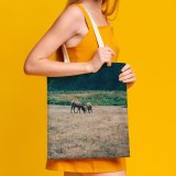 yanfind Great Martin Canvas Tote Bag Double Field Grassland Outdoors Countryside Farm Rural Horse Pasture Meadow Ranch Grazing Elephant white-style1 38×41cm
