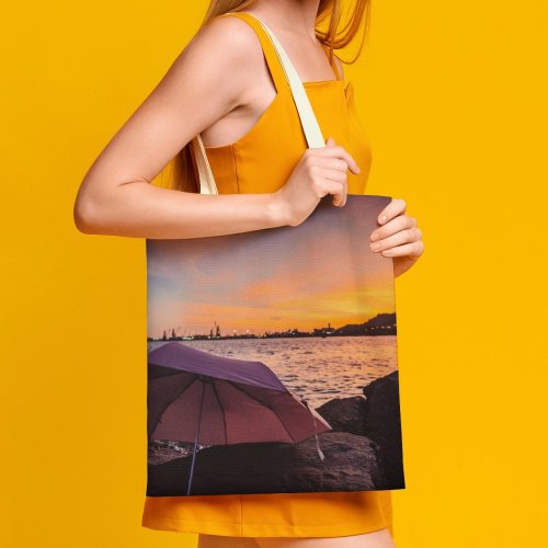yanfind Great Martin Canvas Tote Bag Double Camping Leisure Activities Sunset Ocean Umbrella Tuen Mun Hong Kong Dusk Beach white-style1 38×41cm