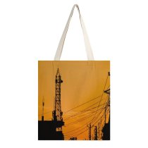 yanfind Great Martin Canvas Tote Bag Double Cable Construction Lines Electric Transmission Silhouette white-style1 38×41cm