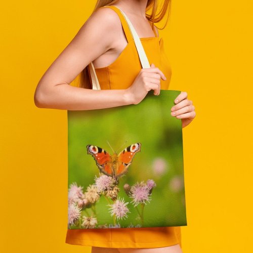 yanfind Great Martin Canvas Tote Bag Double Butterfly Plant Bee Honey Insect Invertebrate Flower Purple Monarch Asteraceae Aster white-style1 38×41cm