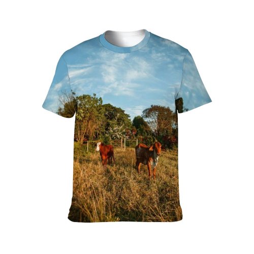 yanfind Adult Full Print T-shirts (men And Women) Adorable Atmosphere Beauty Sky Bovidae Bovine Calf Calm Cattle Charming